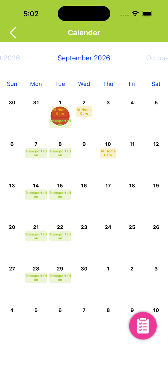 Nursery parent app booking calendar showing childcare sessions by date